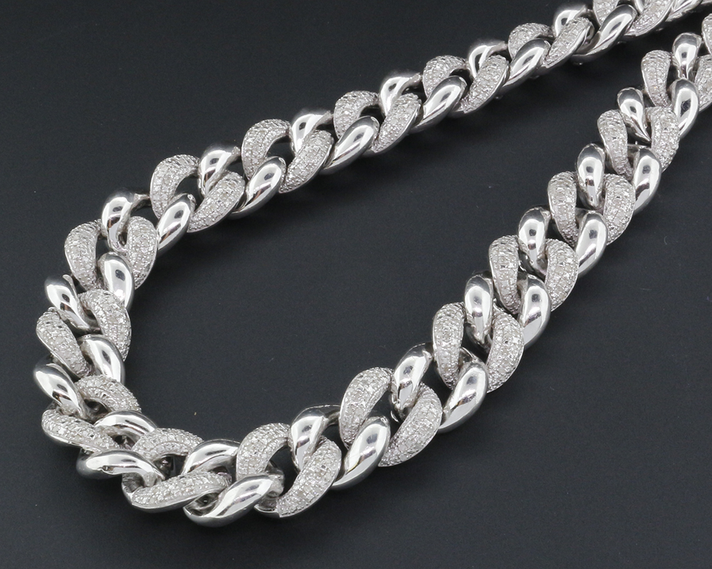 Diamond Miami Cuban Chain Mens .925 Sterling Silver 11 MM Necklace Link